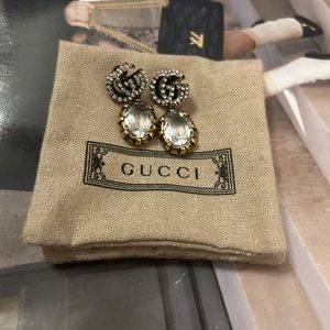 Authentic✨GUCCI Double G Earrings with Clear Crystals
